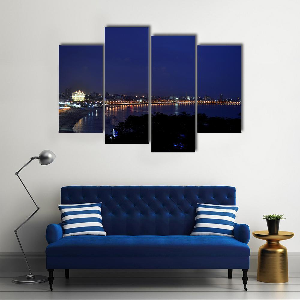 Marine Drive Mumbai Canvas Wall Art-4 Pop-Gallery Wrap-50&quot; x 32&quot;-Tiaracle