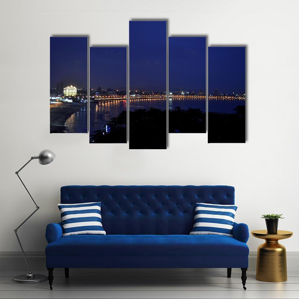Marine Drive Mumbai Canvas Wall Art-5 Pop-Gallery Wrap-47" x 32"-Tiaracle