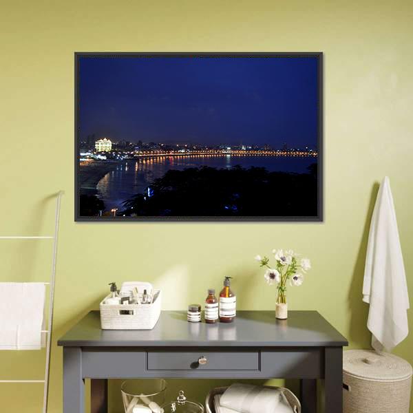 Marine Drive Mumbai Canvas Wall Art-1 Piece-Floating Frame-24&quot; x 16&quot;-Tiaracle