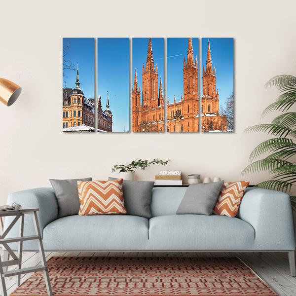 Market Church & Town Hall Canvas Wall Art-5 Horizontal-Gallery Wrap-22" x 12"-Tiaracle
