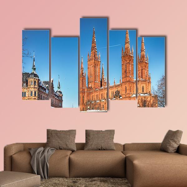 Market Church & Town Hall Canvas Wall Art-5 Pop-Gallery Wrap-47" x 32"-Tiaracle