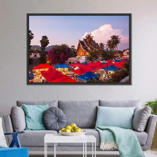 Market In Luang Prabang Panoramic Canvas Wall Art-1 Piece-36" x 12"-Tiaracle