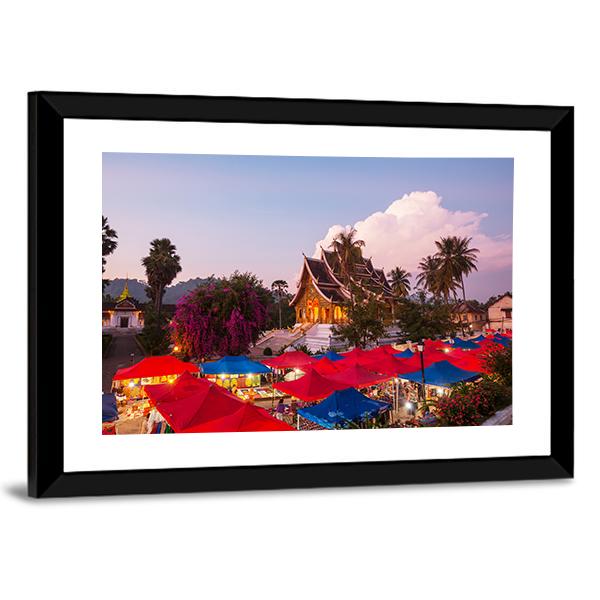 Market In Luang Prabang Panoramic Canvas Wall Art-1 Piece-36" x 12"-Tiaracle