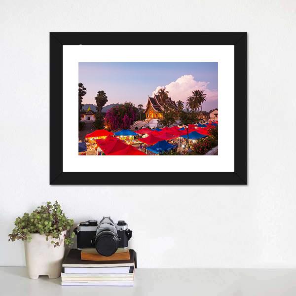 Market In Luang Prabang Panoramic Canvas Wall Art-1 Piece-36" x 12"-Tiaracle