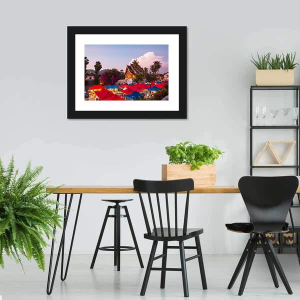 Market In Luang Prabang Panoramic Canvas Wall Art-1 Piece-36" x 12"-Tiaracle
