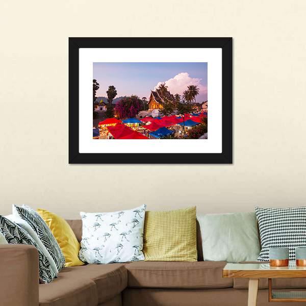 Market In Luang Prabang Panoramic Canvas Wall Art-1 Piece-36" x 12"-Tiaracle