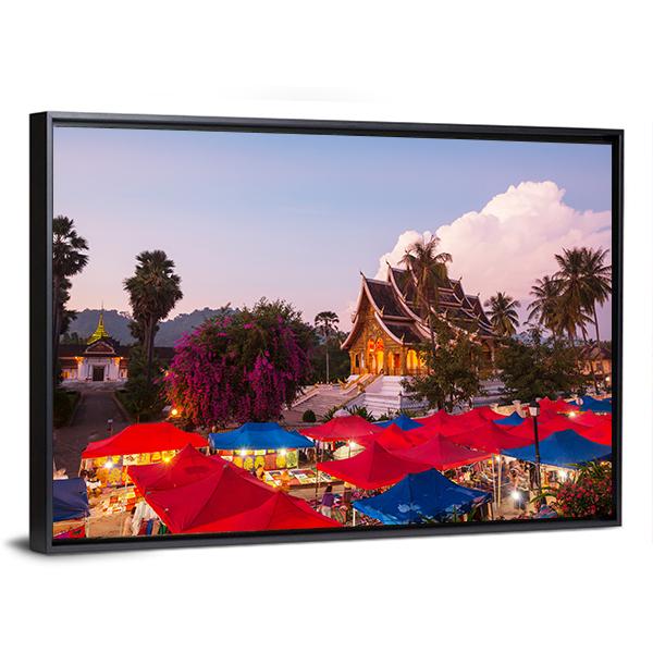 Market In Luang Prabang Panoramic Canvas Wall Art-1 Piece-36" x 12"-Tiaracle