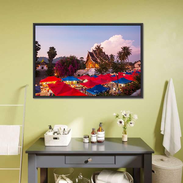Market In Luang Prabang Panoramic Canvas Wall Art-1 Piece-36" x 12"-Tiaracle