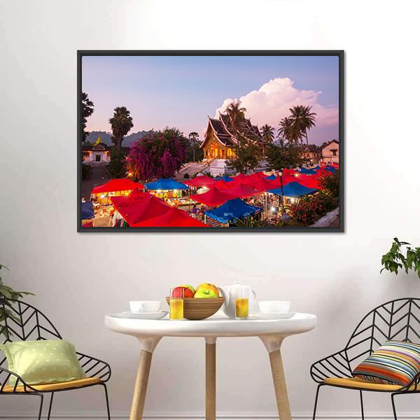 Market In Luang Prabang Panoramic Canvas Wall Art-1 Piece-36" x 12"-Tiaracle
