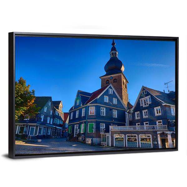 Market Place In Lennep Canvas Wall Art-3 Horizontal-Gallery Wrap-25" x 16"-Tiaracle