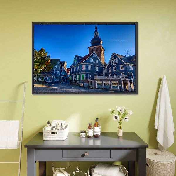 Market Place In Lennep Canvas Wall Art-1 Piece-Floating Frame-24" x 16"-Tiaracle