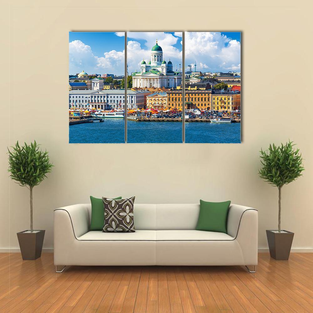 Scenic Summer Market Square Canvas Wall Art-3 Horizontal-Gallery Wrap-37" x 24"-Tiaracle