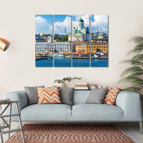 Scenic Summer Market Square Canvas Wall Art-4 Horizontal-Gallery Wrap-34" x 24"-Tiaracle