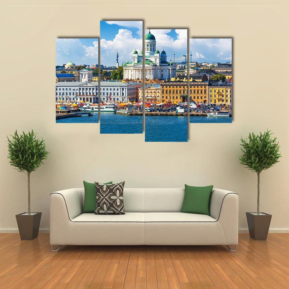 Scenic Summer Market Square Canvas Wall Art-4 Pop-Gallery Wrap-50" x 32"-Tiaracle