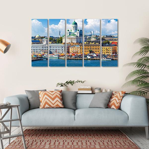 Scenic Summer Market Square Canvas Wall Art-5 Horizontal-Gallery Wrap-22" x 12"-Tiaracle