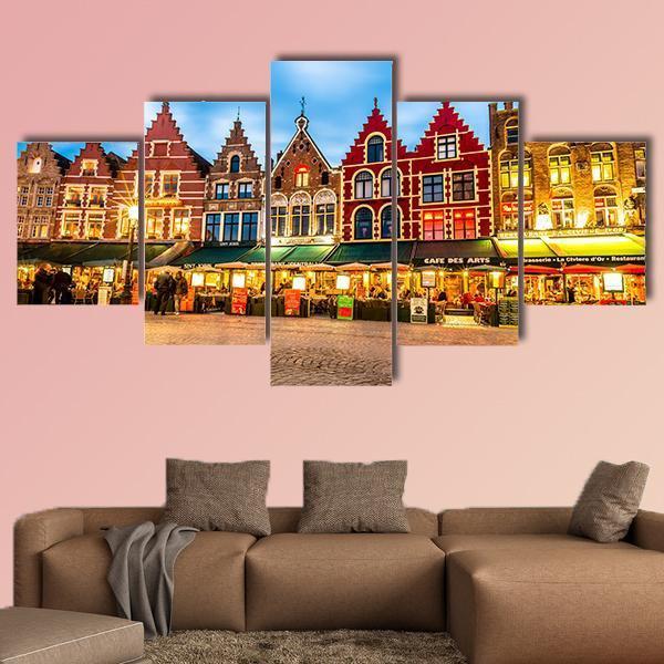 Market Square In Bruges Canvas Wall Art-5 Star-Gallery Wrap-62" x 32"-Tiaracle