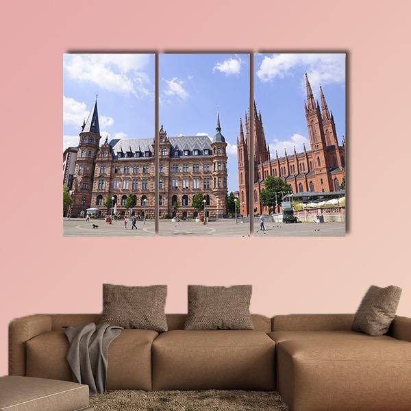 Market Place In Wiesbaden Canvas Wall Art-3 Horizontal-Gallery Wrap-25" x 16"-Tiaracle