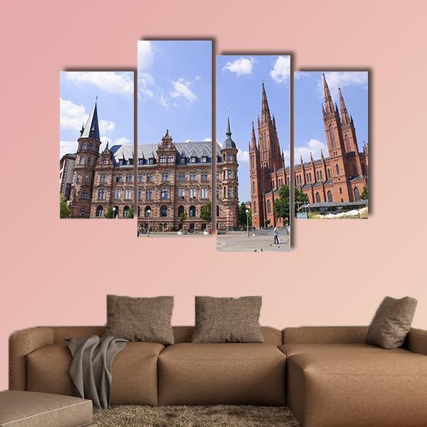 Market Place In Wiesbaden Canvas Wall Art-4 Pop-Gallery Wrap-50" x 32"-Tiaracle
