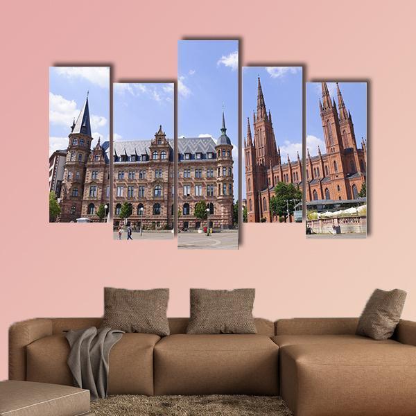 Market Place In Wiesbaden Canvas Wall Art-5 Pop-Gallery Wrap-47" x 32"-Tiaracle