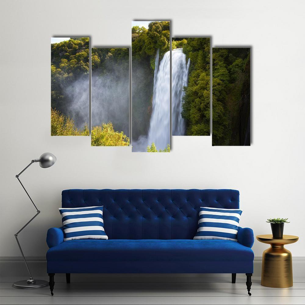 Marmore Waterfalls Canvas Wall Art-5 Pop-Gallery Wrap-47" x 32"-Tiaracle
