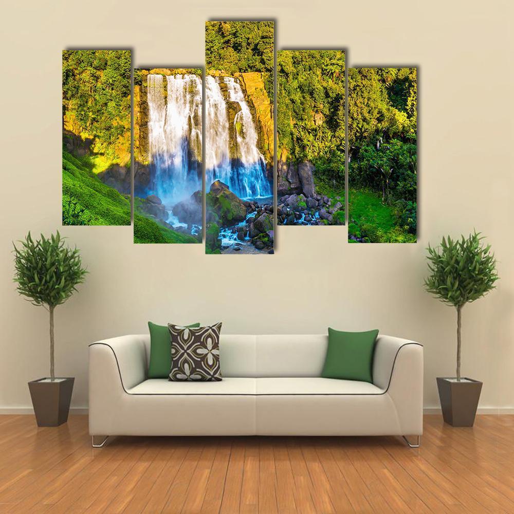 Marokopa Falls Canvas Wall Art-5 Pop-Gallery Wrap-47" x 32"-Tiaracle