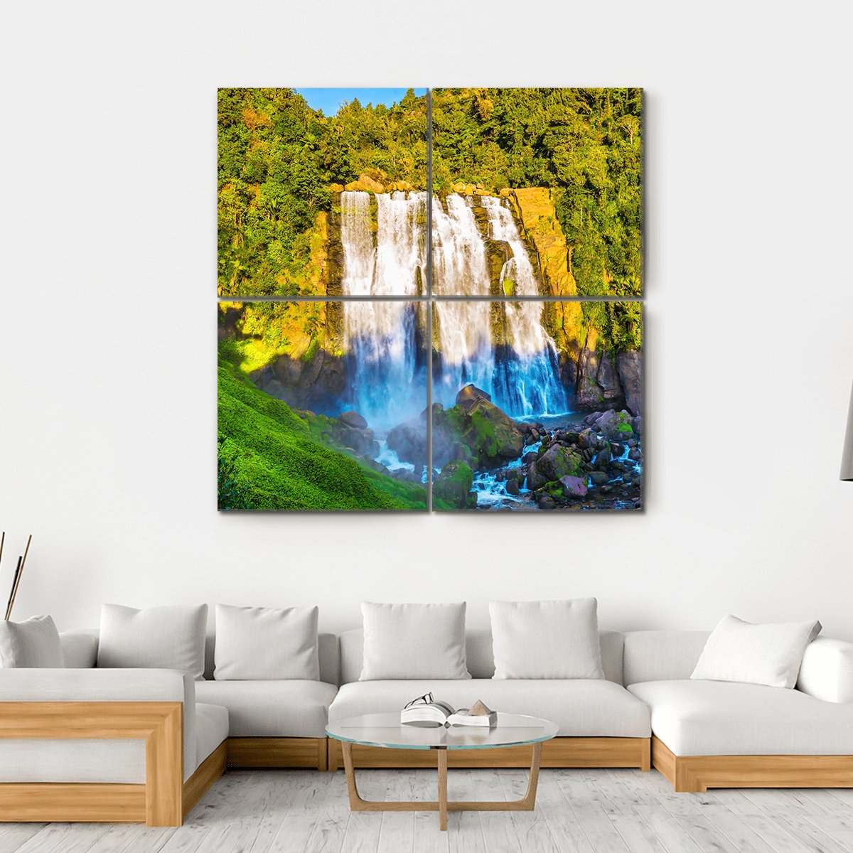 Marokopa Falls Canvas Wall Art-4 Square-Gallery Wrap-17" x 17"-Tiaracle