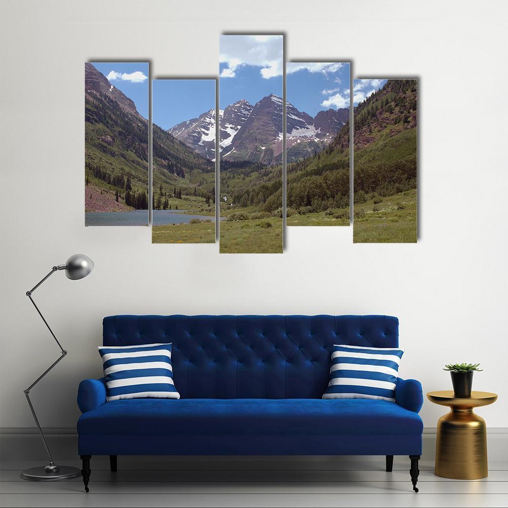 Maroon Bells Colorado Canvas Wall Art-5 Pop-Gallery Wrap-47" x 32"-Tiaracle