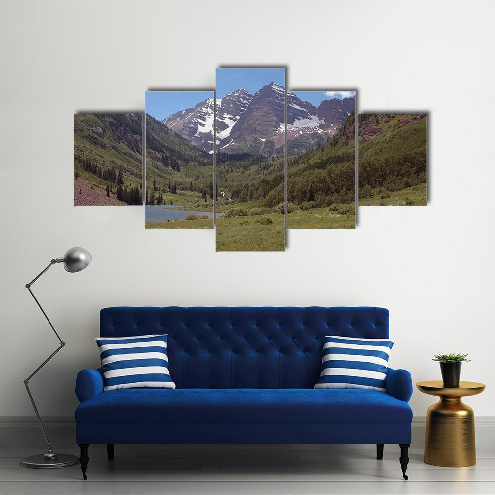 Maroon Bells Colorado Canvas Wall Art-5 Star-Gallery Wrap-62" x 32"-Tiaracle