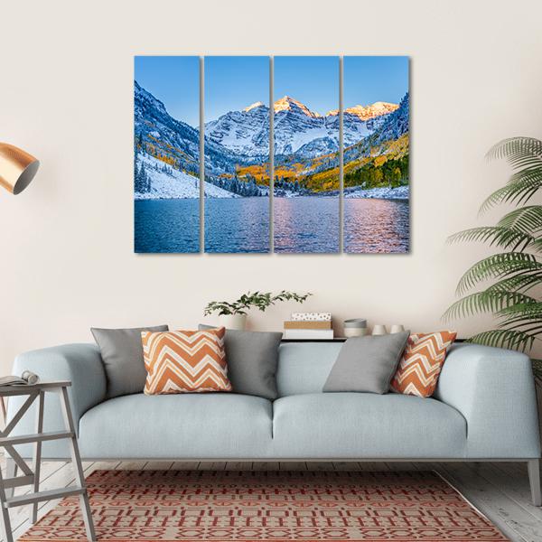 Maroon Bells At Sunrise Canvas Wall Art-4 Horizontal-Gallery Wrap-34" x 24"-Tiaracle