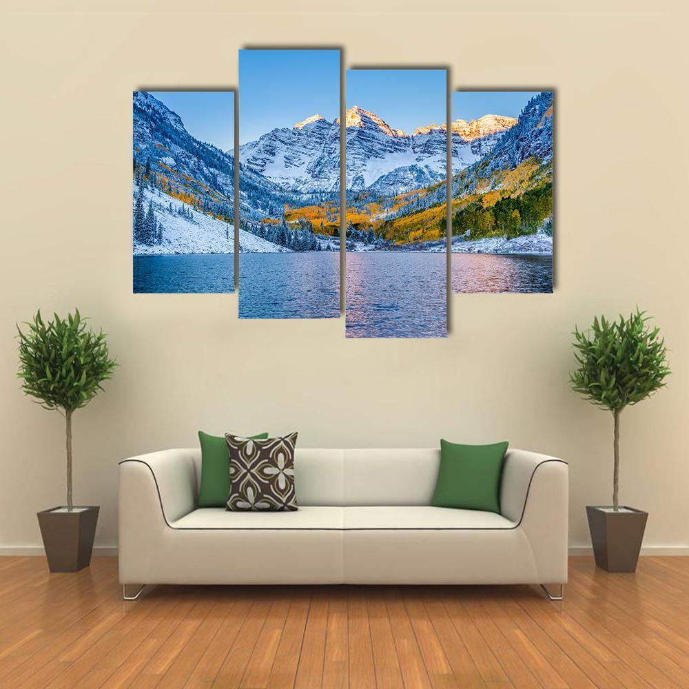 Maroon Bells At Sunrise Canvas Wall Art-4 Pop-Gallery Wrap-50" x 32"-Tiaracle