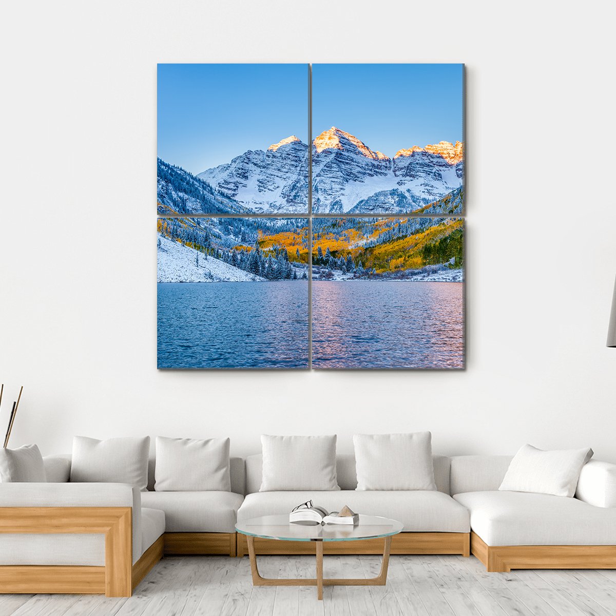 Maroon Bells At Sunrise Canvas Wall Art-4 Square-Gallery Wrap-17" x 17"-Tiaracle