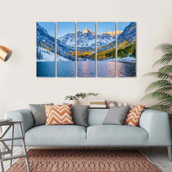 Maroon Bells At Sunrise Canvas Wall Art-5 Horizontal-Gallery Wrap-22" x 12"-Tiaracle