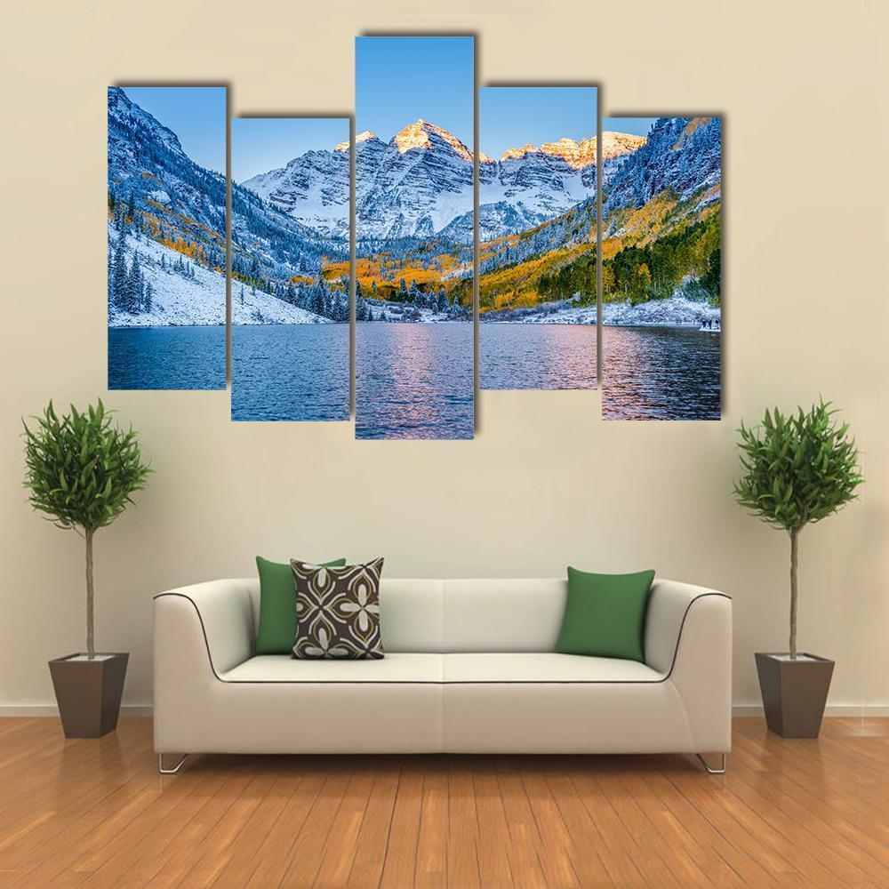 Maroon Bells At Sunrise Canvas Wall Art-5 Pop-Gallery Wrap-47&quot; x 32&quot;-Tiaracle