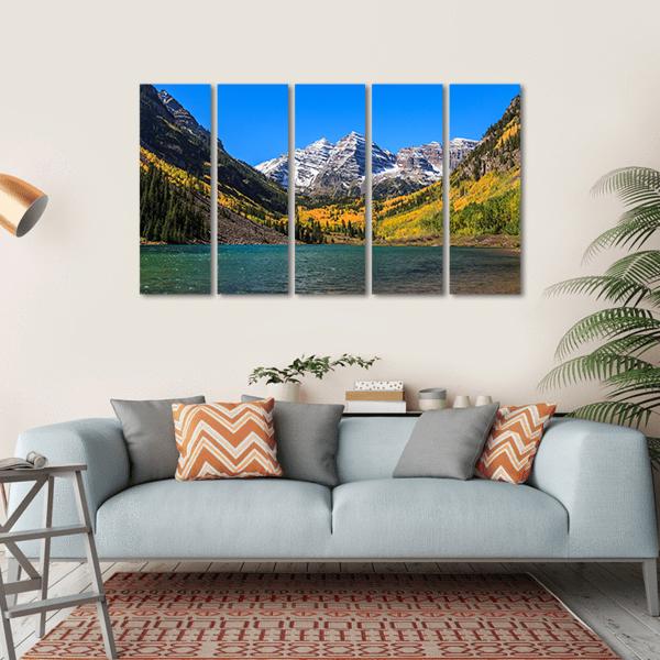 Maroon Bells Canvas Wall Art-5 Horizontal-Gallery Wrap-22" x 12"-Tiaracle