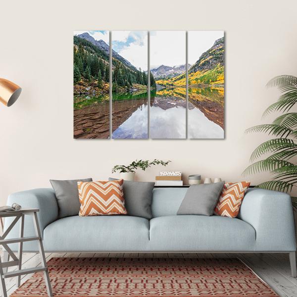Maroon Bells Fall Canvas Wall Art-4 Horizontal-Gallery Wrap-34" x 24"-Tiaracle