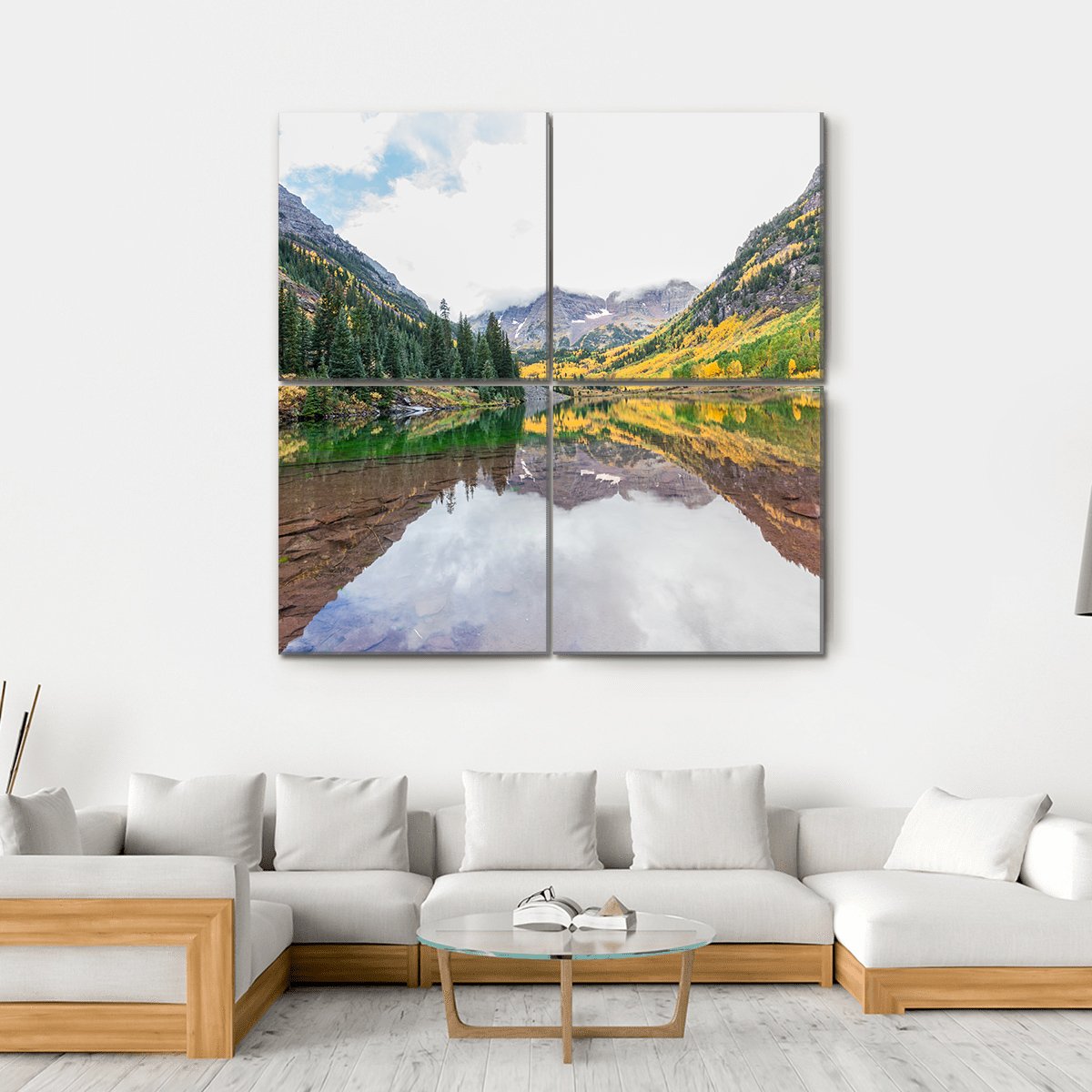 Maroon Bells Fall Canvas Wall Art-4 Square-Gallery Wrap-17" x 17"-Tiaracle