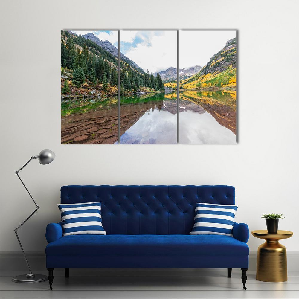 Maroon Bells Fall Canvas Wall Art-3 Horizontal-Gallery Wrap-37" x 24"-Tiaracle