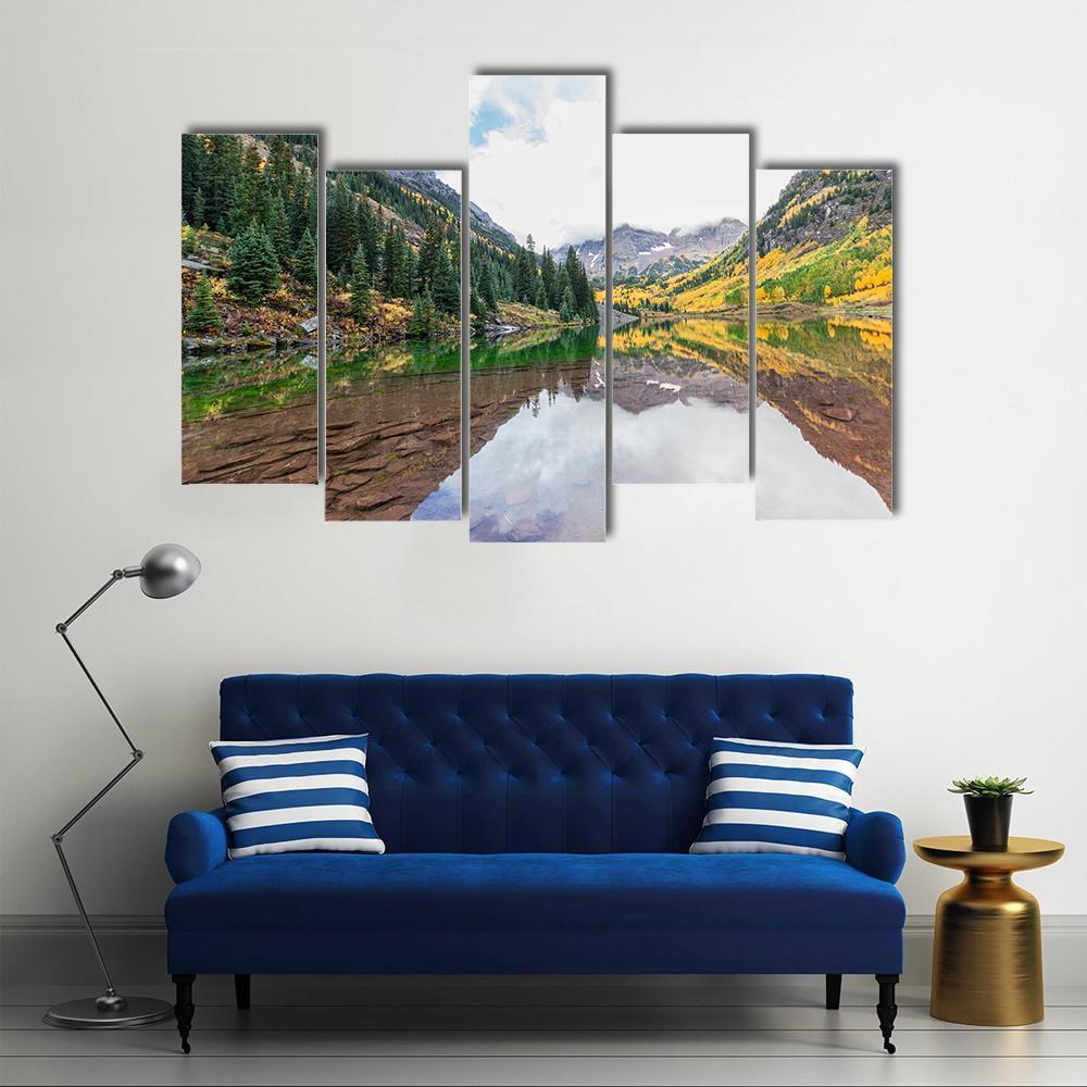 Maroon Bells Fall Canvas Wall Art-5 Pop-Gallery Wrap-47" x 32"-Tiaracle