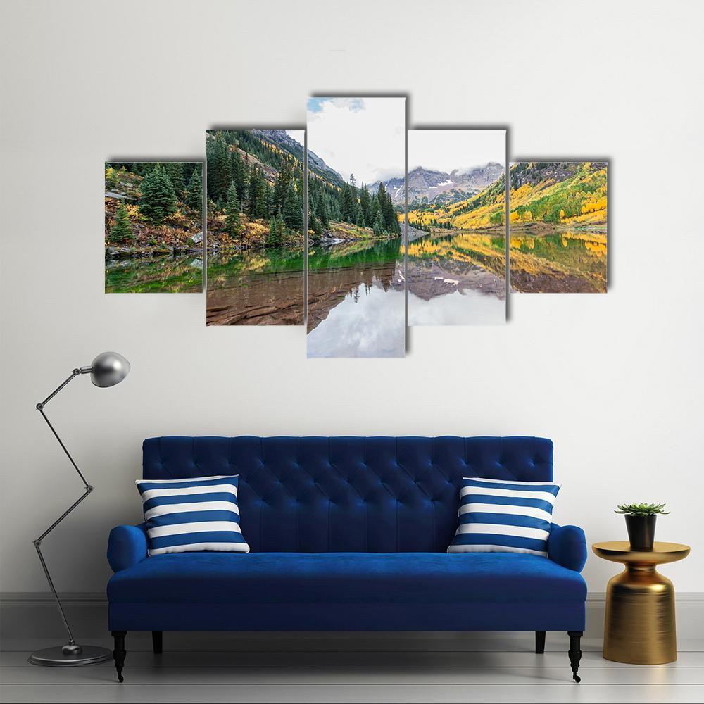 Maroon Bells Fall Canvas Wall Art-4 Pop-Gallery Wrap-50" x 32"-Tiaracle