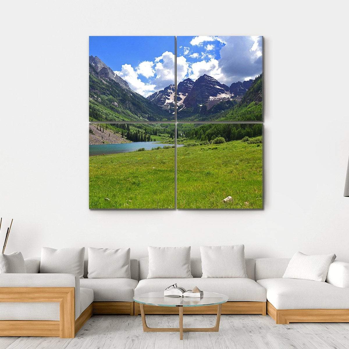Maroon Bells In Aspen Canvas Wall Art-4 Square-Gallery Wrap-17" x 17"-Tiaracle