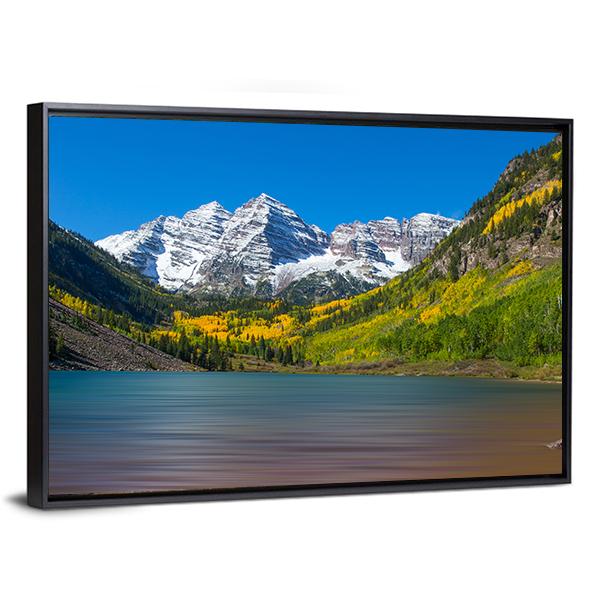 Maroon Bells In Autumn Canvas Wall Art-5 Horizontal-Gallery Wrap-22" x 12"-Tiaracle