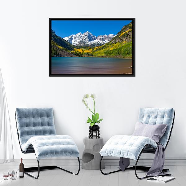 Maroon Bells In Autumn Canvas Wall Art-5 Horizontal-Gallery Wrap-22" x 12"-Tiaracle