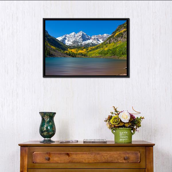 Maroon Bells In Autumn Canvas Wall Art-5 Horizontal-Gallery Wrap-22" x 12"-Tiaracle