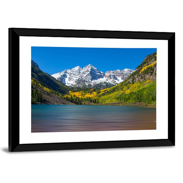 Maroon Bells In Autumn Canvas Wall Art-5 Horizontal-Gallery Wrap-22" x 12"-Tiaracle