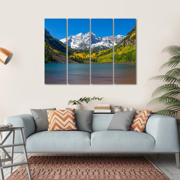 Maroon Bells In Autumn Canvas Wall Art-4 Horizontal-Gallery Wrap-34" x 24"-Tiaracle