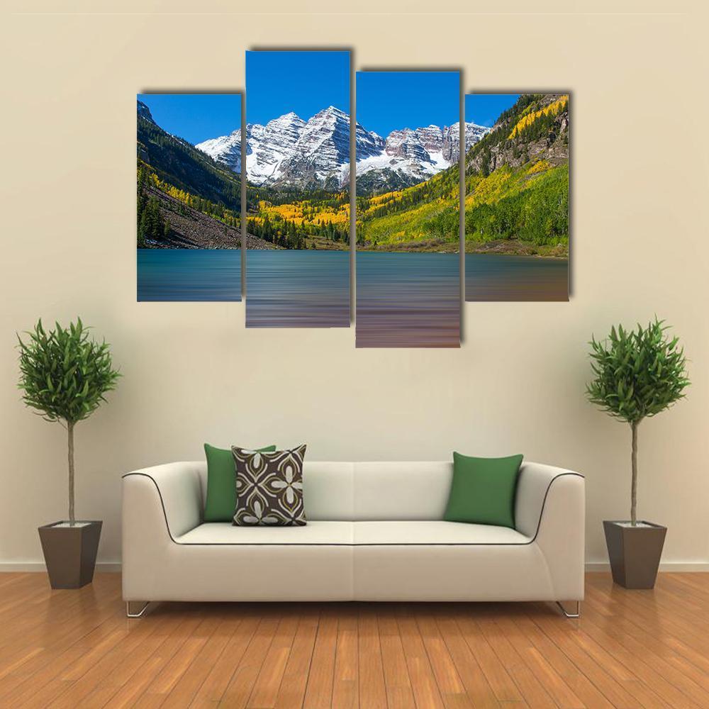 Maroon Bells In Autumn Canvas Wall Art-4 Pop-Gallery Wrap-50" x 32"-Tiaracle