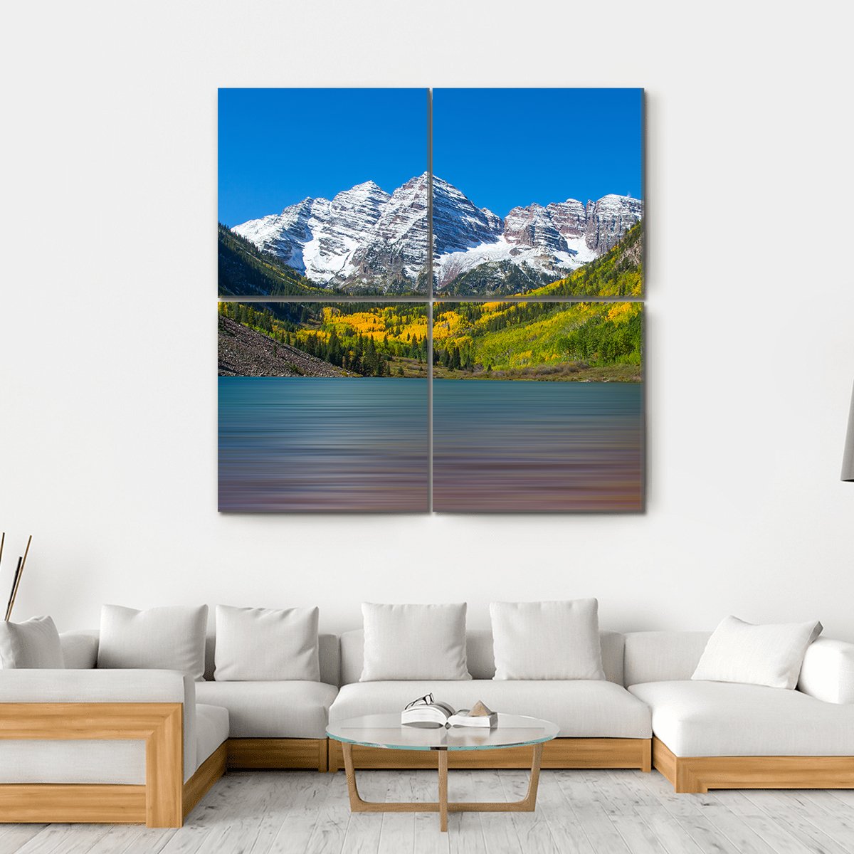 Maroon Bells In Autumn Canvas Wall Art-4 Square-Gallery Wrap-17" x 17"-Tiaracle