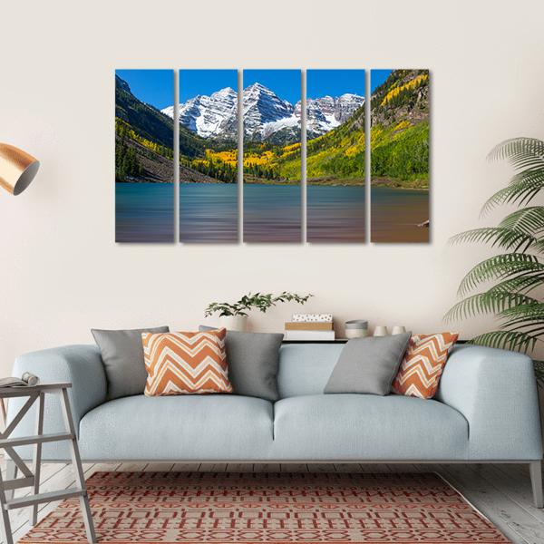 Maroon Bells In Autumn Canvas Wall Art-5 Horizontal-Gallery Wrap-22" x 12"-Tiaracle