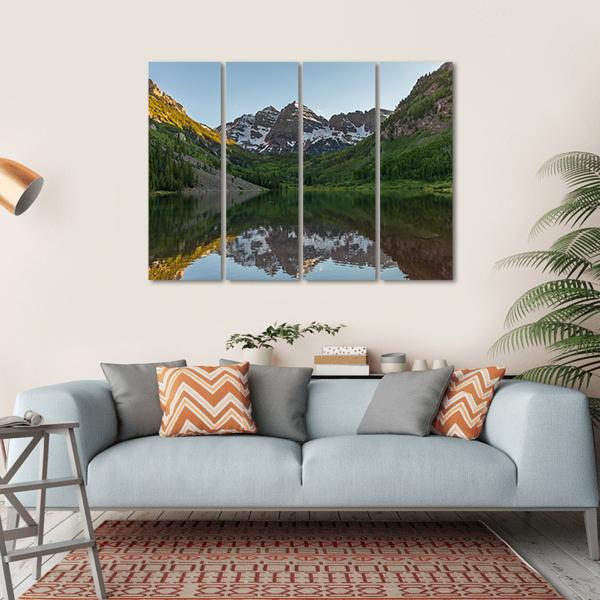 Maroon Bells Summer Reflection Canvas Wall Art-4 Horizontal-Gallery Wrap-34" x 24"-Tiaracle