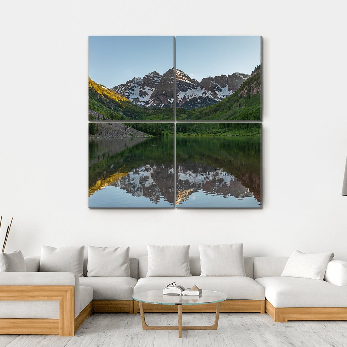 Maroon Bells Summer Reflection Canvas Wall Art-4 Square-Gallery Wrap-17" x 17"-Tiaracle
